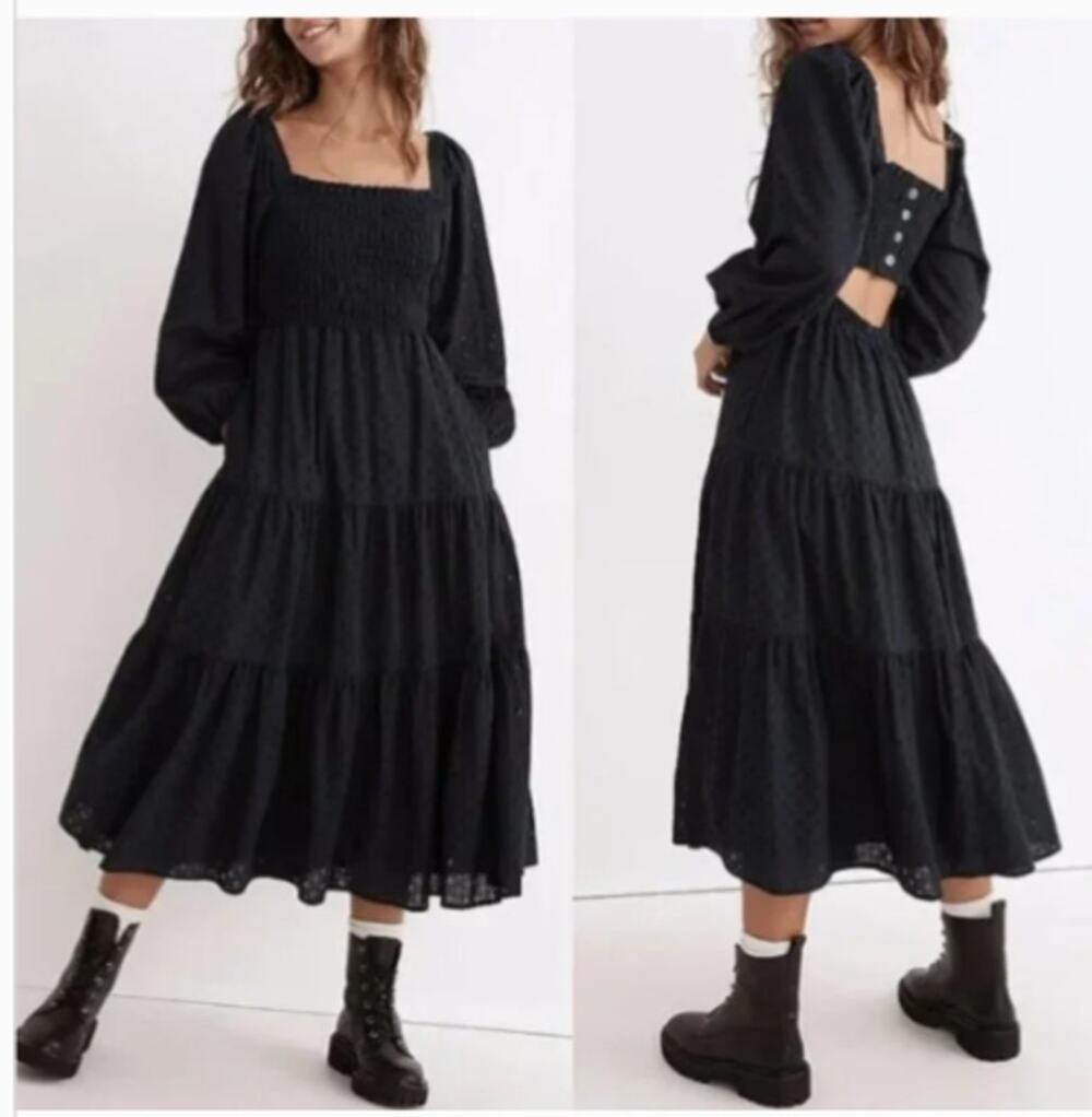 NEW! Madewell 'Lucie' Cutout-Back Midi Dress in NAVY BLUE (S)